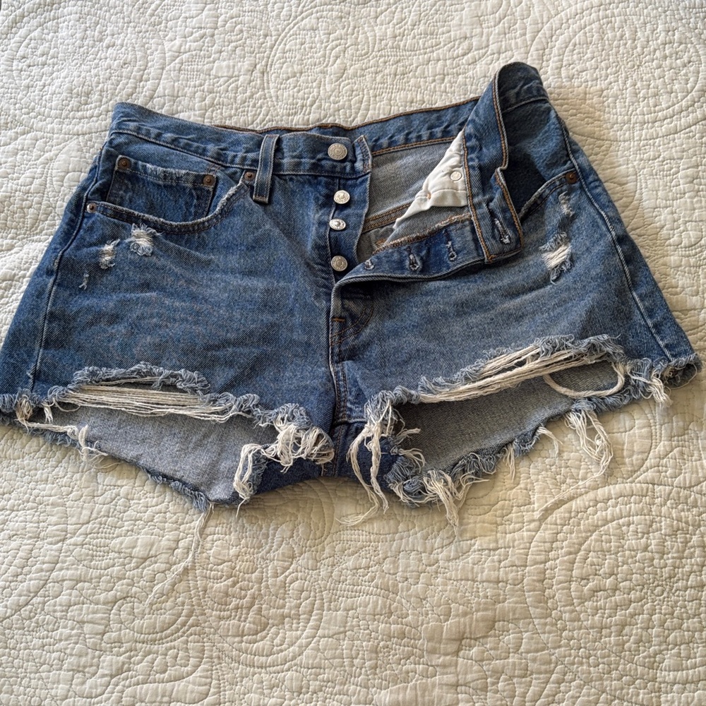 Levi's 501 Ripped Blue Jean Shorts